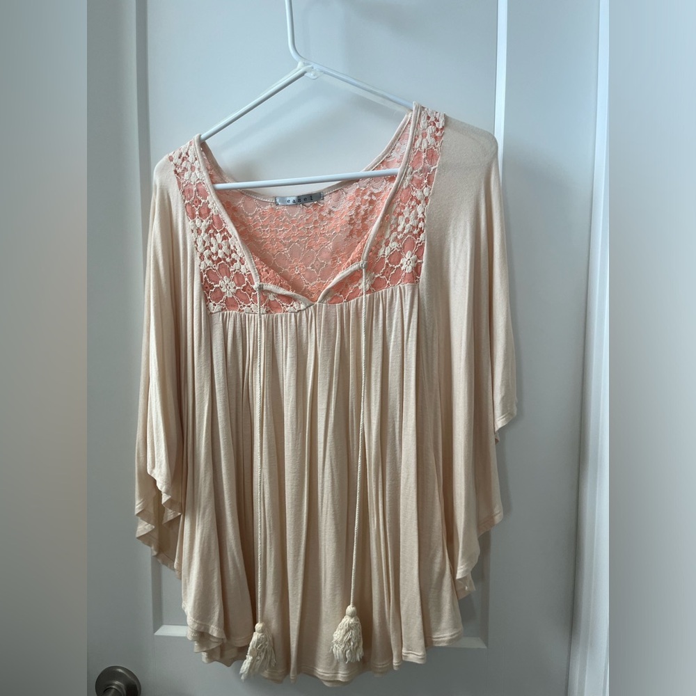 Beautiful Cream and Peach Boho Blouse - Size Small